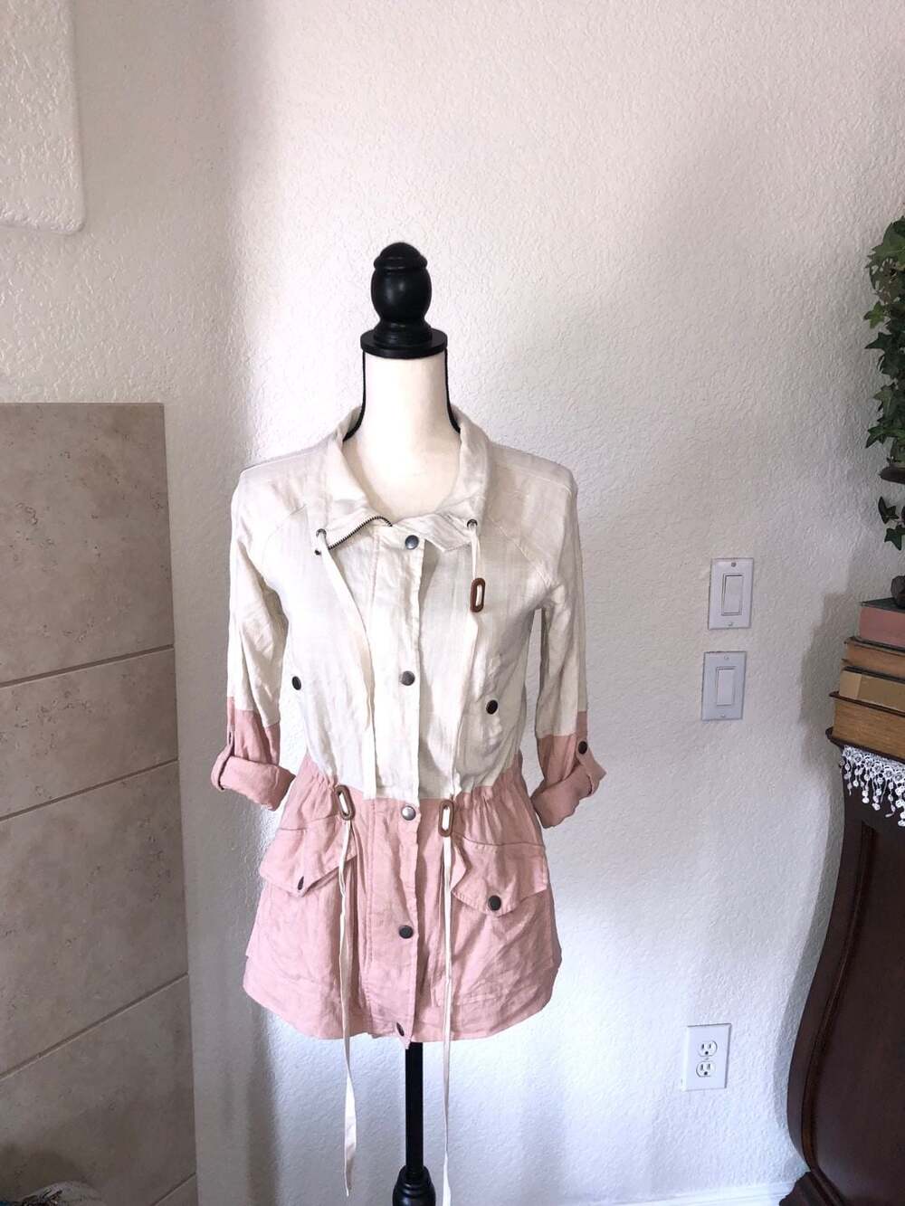 Blu Pepper Women's Color Block Linen Blend Utility Jacket